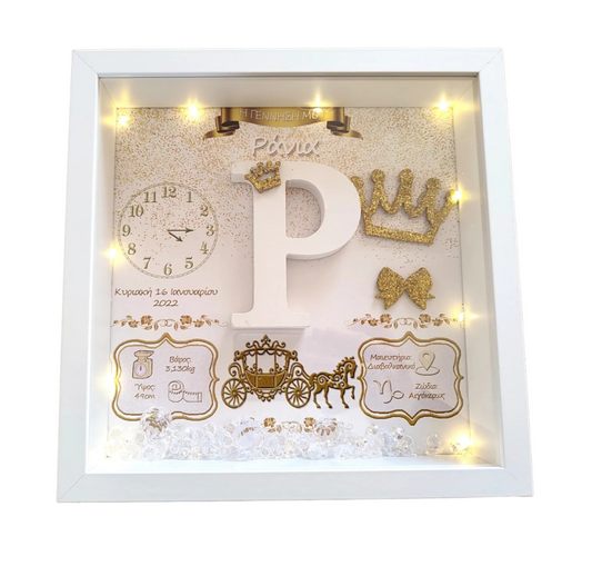 Καδράκι γέννησης λευκό/χρυσό Άμαξα