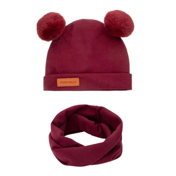 Σετ παιδικό σκουφάκι με πομ-πομ & κασκόλ - Μπορντό
