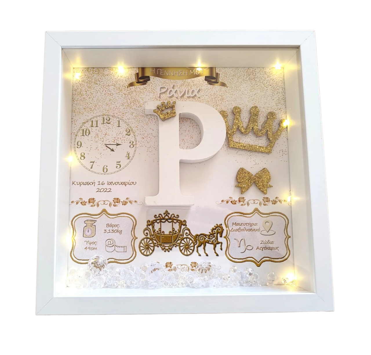 Καδράκι γέννησης λευκό/χρυσό Άμαξα