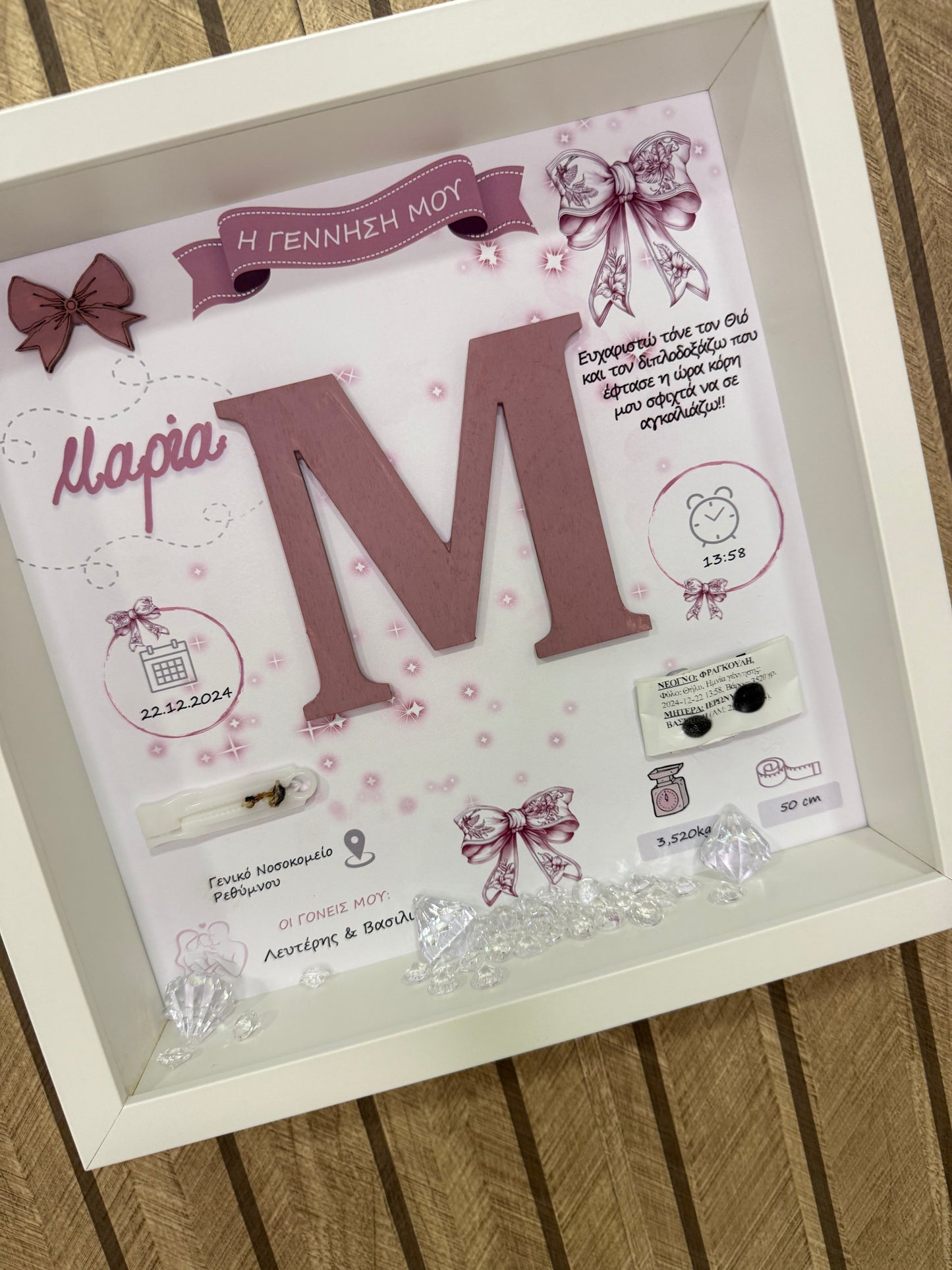 Καδράκι "Φιογκακι" και αναμνηστικά γέννησης