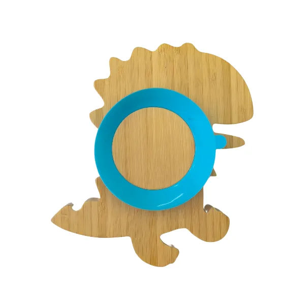 Πιάτο Φαγητού Bamboo με κουτάλι/πιρούνι - Δεινόσαυρος Μπλε